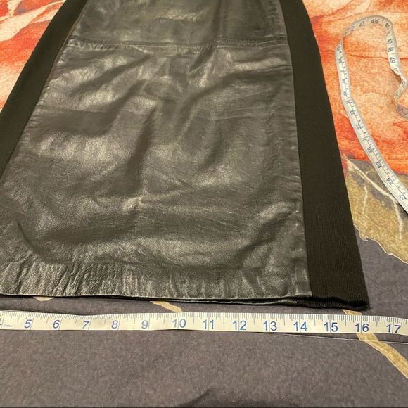 NETO VINTAGE fitted high waisted midi leather pencil skirt w/knit sides - Picture 9 of 10